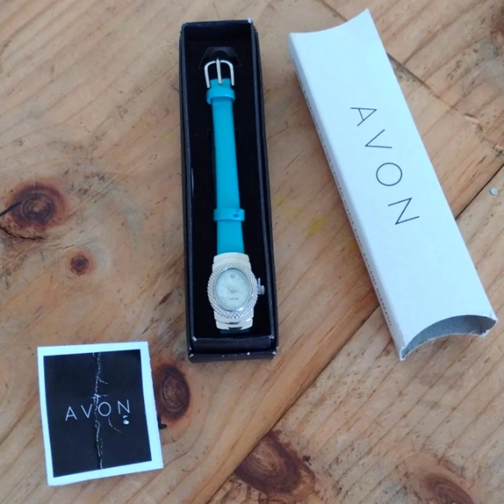 Avon Teal Leather Oval Dial Watch with Diamond Accent New in Box